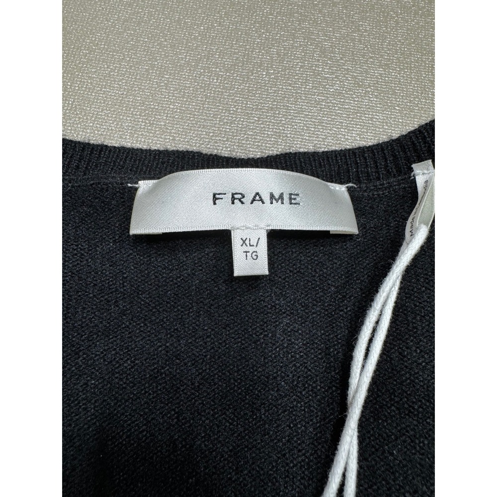 NWT FRAME Frankie V-Neck Puff Shoulder Wool Cashmere Sweater Black MSRP:$448 - Picture 4 of 8